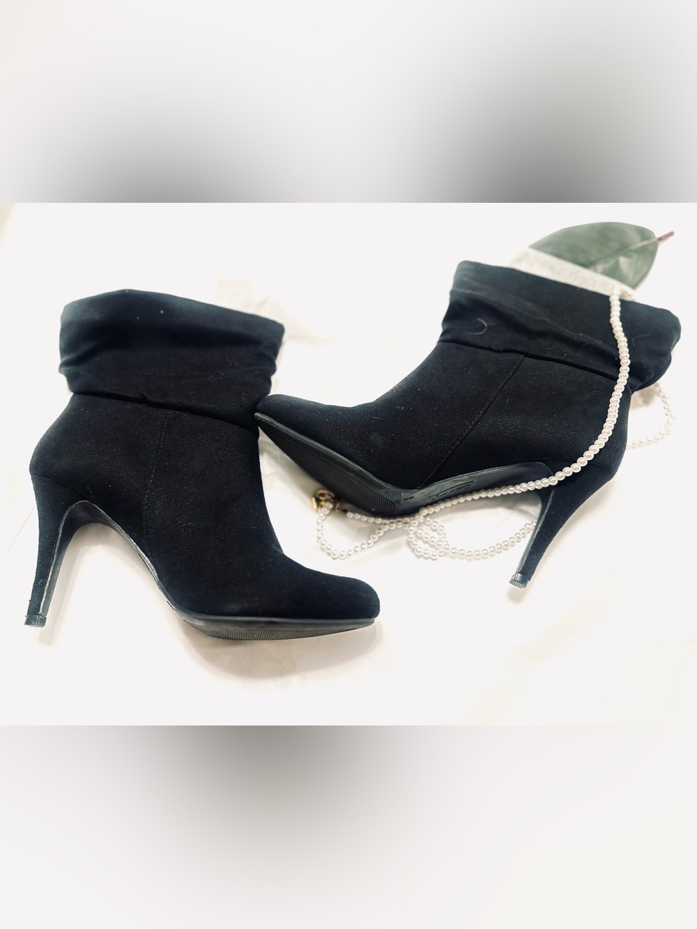 Olsenboye Black Suede Pointed Toe Stiletto Booties